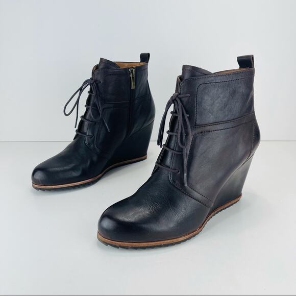 Anthropologie Biala Alyssa Brown Wedge Bootie Size 10 Luxury Leather Lace & Zip - Picture 16 of 16